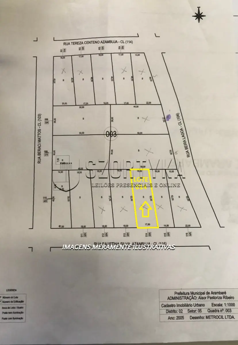 LOTE  - IMÓVEL NA RUA FAUSTINA S. AZAMBUJA, CIDADE DE ARAMBARÉ/RS COM 525m²