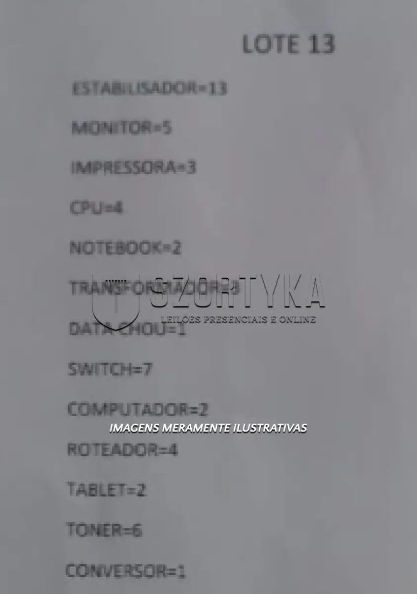 LOTE 013 - LOTE DE MATERIAIS E EQUIPAMENTOS DE INFORMÁTICA
