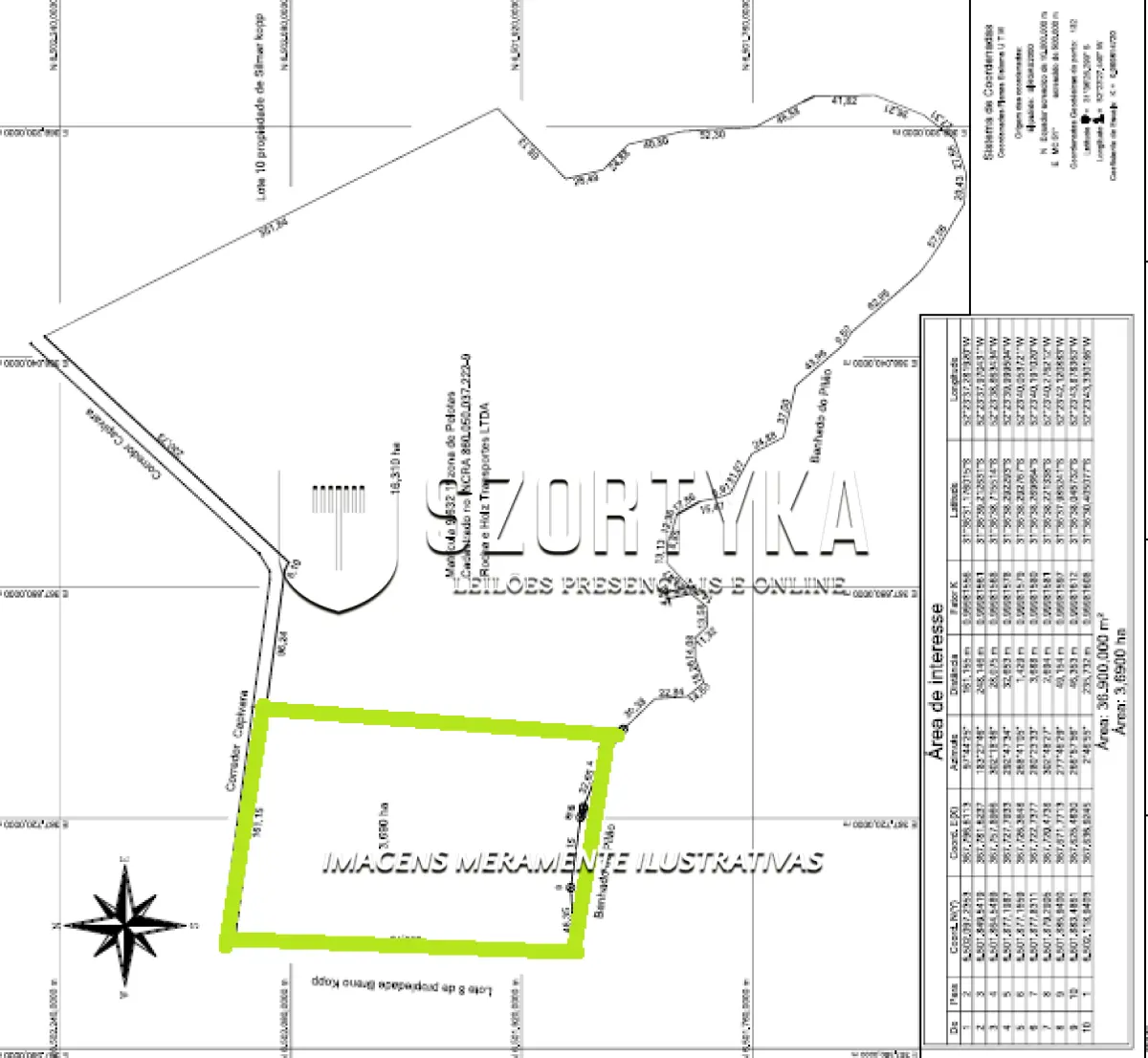 LOTE 000 - Uma fração de terras, sem benfeitorias, situada no lugar denominado Capivara, no atual 9º distrito do município de Pelotas/RS, com a área superficial de 3,69ha