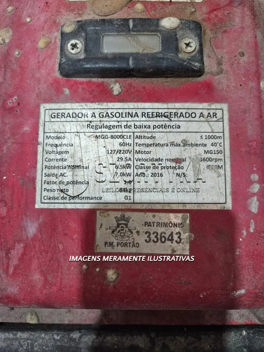 LOTE 002 - 06 (SEIS) ROÇADEIRAS MARCA STIHL, MODELO FS 220, 01 (UM) SOPRADOR MARCA TOYAMA, MODELO TB26, 01 (UM) COMPACTADOR MOTOR BRANCO 5.5, 01 (UM) GERADOR A GASOLINA REFRIGERADO A AR, MARCA MOTOMIL, MODELO MGG-8000CLE, 01 (UMA) MOTOSSERRA, MARCA STIHL, MODELO 08