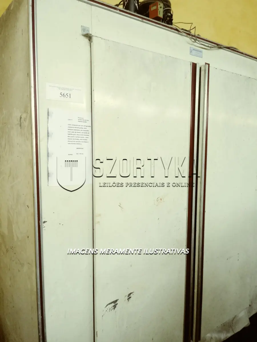 LOTE 011 - Lote composto por um refrigerador comercial de 02 portas, dois motores elétricos, um esquadro com cabo de metal, um balde de lubrificação,  duas  moto-bombas, chaves de fenda, uma bomba manual de sucção e recalque e uma bomba elétrica.